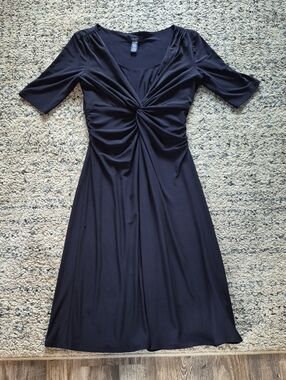 Chaps Navy Blue Twist-Detail Midi Dress